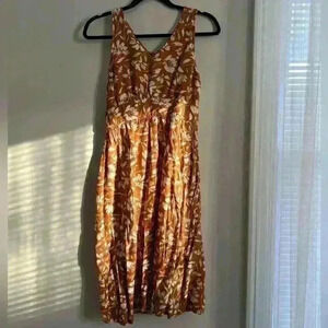 Ann Taylor factory linen dress sleeveless,  brown with cream, floral print